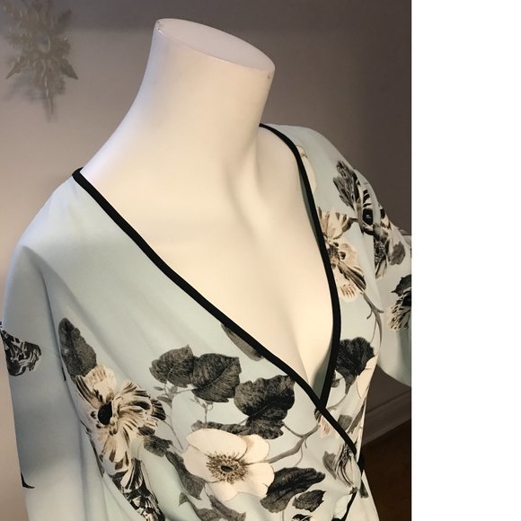 Le Chateau Plus Size Aqua Mint Floral Faux Wrap Long Sleeve Chiffon dress NWT 2X - Picture 5 of 5